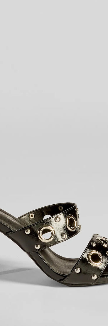 Stylish Edge Studded Strappy Stiletto Mules