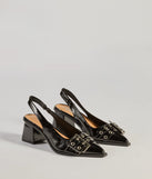 Edgy Glam Faux Patent Leather Slingback Buckle Pumps