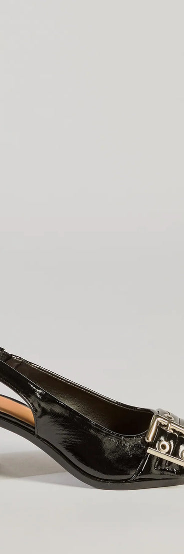 Edgy Glam Faux Patent Leather Slingback Buckle Pumps