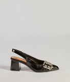 Edgy Glam Faux Patent Leather Slingback Buckle Pumps