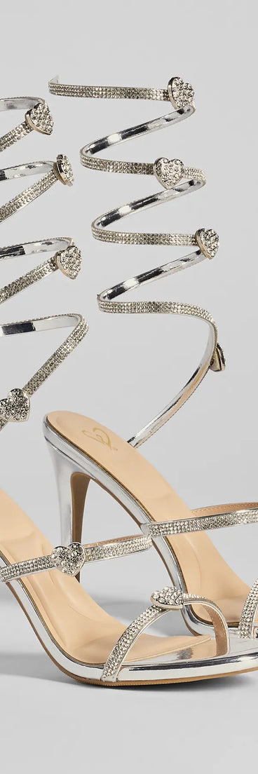 Step into style with the Sparkly Stride Metallic Spiral Strap Stiletto Heels, silver heels made to complete your Windsor look with comfort and glam in mind.