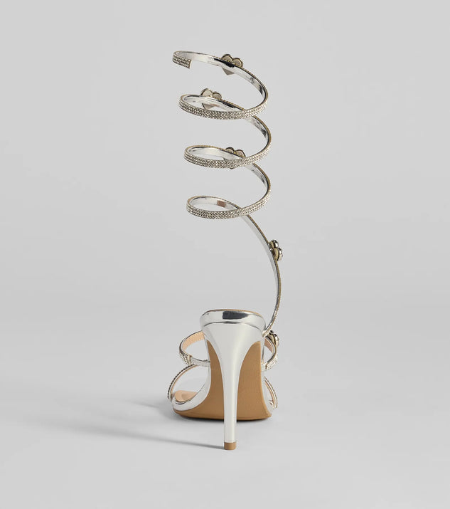 Sparkly Stride Metallic Spiral Strap Stiletto Heels | Windsor