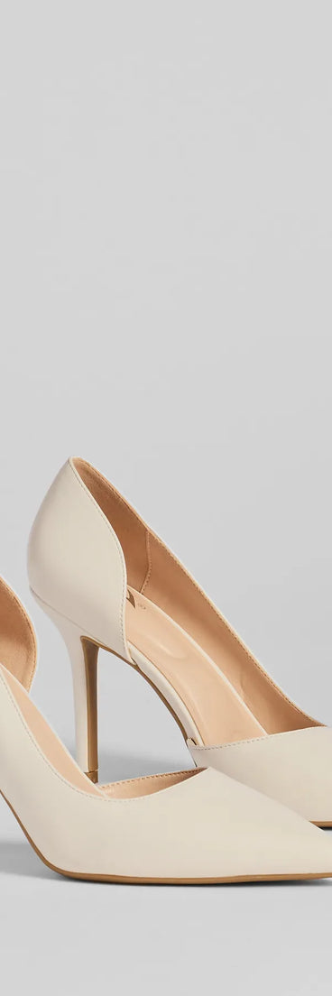 Step into style with the Classic Sleek Faux Leather Cutout Pumps, ivory heels made to complete your Windsor look with comfort and glam in mind.