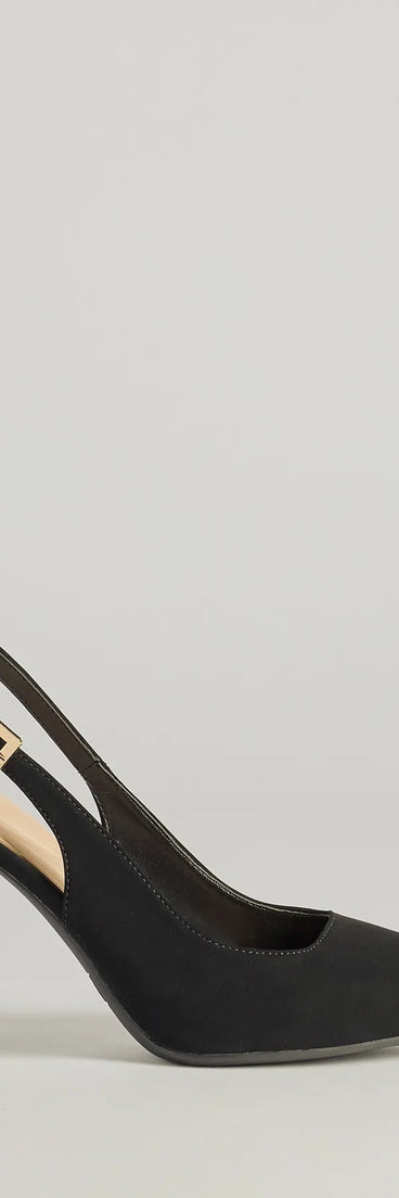 Turn heads in the Classically Chic Buckle Slingback Pumps, black heels showcasing a fresh trend or stylish detail made to elevate your full Windsor fit.