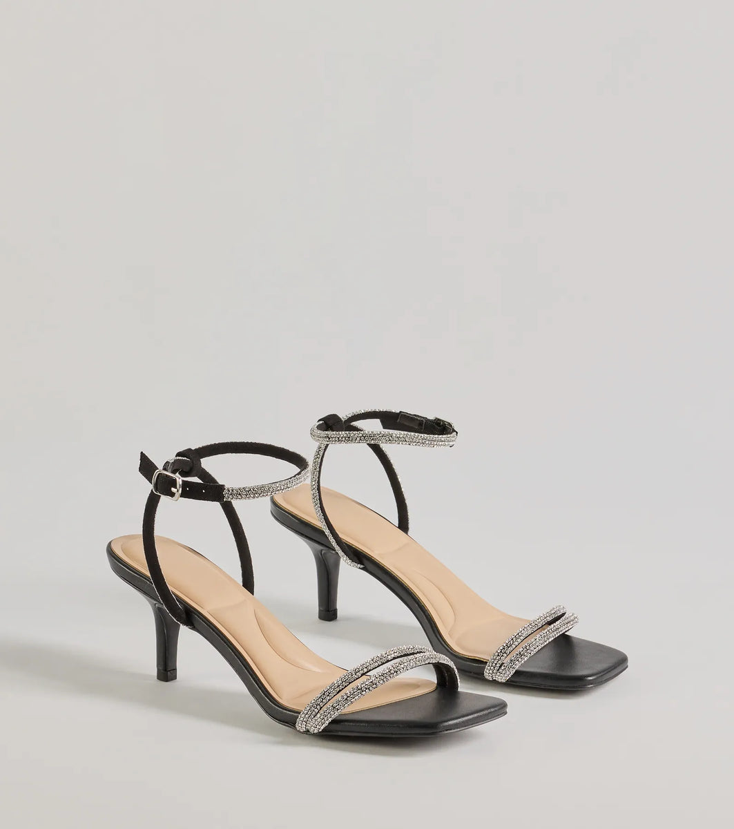 Chic Glamour Rhinestone Strappy Stiletto Kitten Heels & Windsor