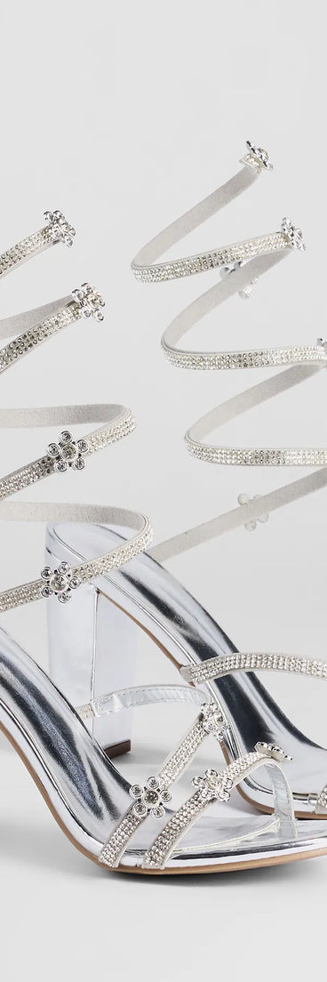 Instant Dazzle Flower Rhinestone Spiral Block Heels