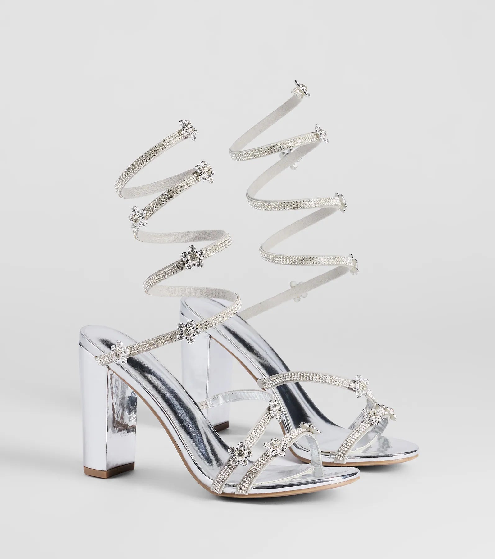 Instant Dazzle Flower Rhinestone Spiral Block Heels | Windsor Instant Dazzle Flower Rhinestone Spiral Block Heels | Windsor