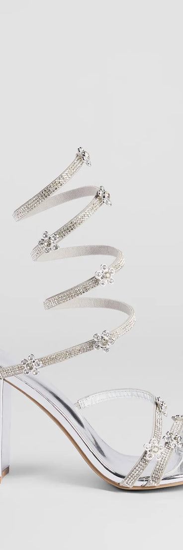 Instant Dazzle Flower Rhinestone Spiral Block Heels