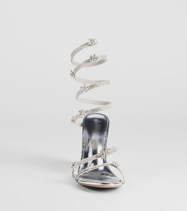 Instant Dazzle Flower Rhinestone Spiral Block Heels | Windsor