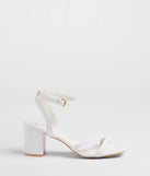 The Step Into Chic Strappy Block Heels in white brings sleek style to any graduation outfit, from cap and gown to after-party.