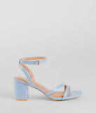 The Gorgeous Height Strappy Block Heels in blue brings sleek style to any graduation outfit, from cap and gown to after-party.