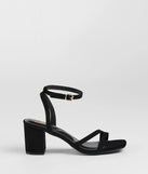 The Step Into Chic Strappy Block Heels in black brings sleek style to any graduation outfit, from cap and gown to after-party.