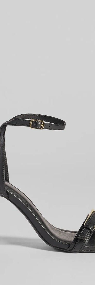 Elevate warm-weather looks with Buckled Up Stiletto Heels in black, a pair of trendy sandals bringing chic, modern flair to every step.
