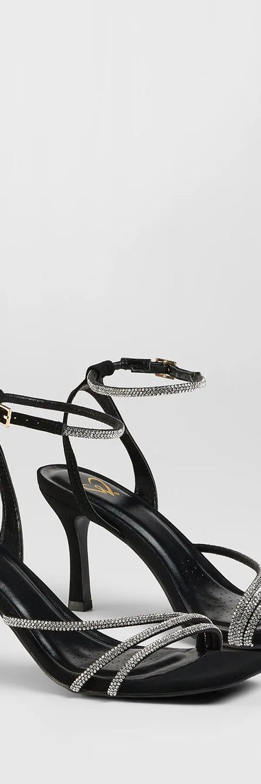 Style made simple with the So Icy Rhinestone Kitten Stiletto Heels in black, trendy women’s shoes that take your outfit from basic to bold in one step.