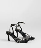 The So Icy Rhinestone Kitten Stiletto Heels in black brings sleek style to any graduation outfit, from cap and gown to after-party.