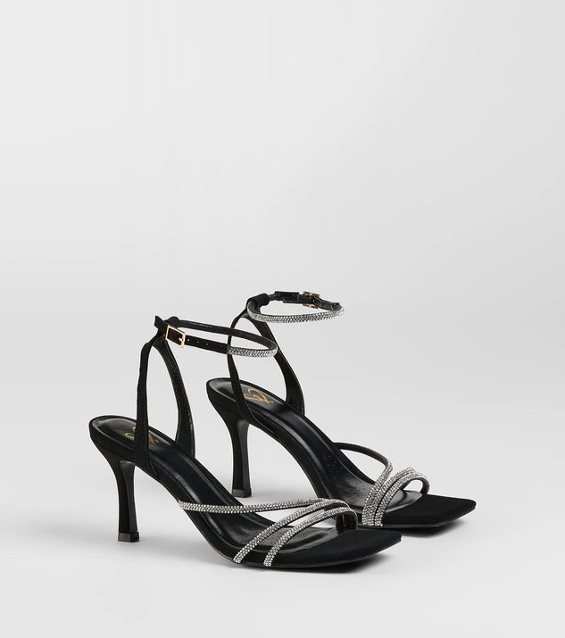 The So Icy Rhinestone Kitten Stiletto Heels in black brings sleek style to any graduation outfit, from cap and gown to after-party.