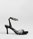 The So Icy Rhinestone Kitten Stiletto Heels in black brings sleek style to any graduation outfit, from cap and gown to after-party.