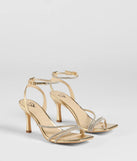 The So Icy Rhinestone Kitten Stiletto Heels in gold brings sleek style to any graduation outfit, from cap and gown to after-party.