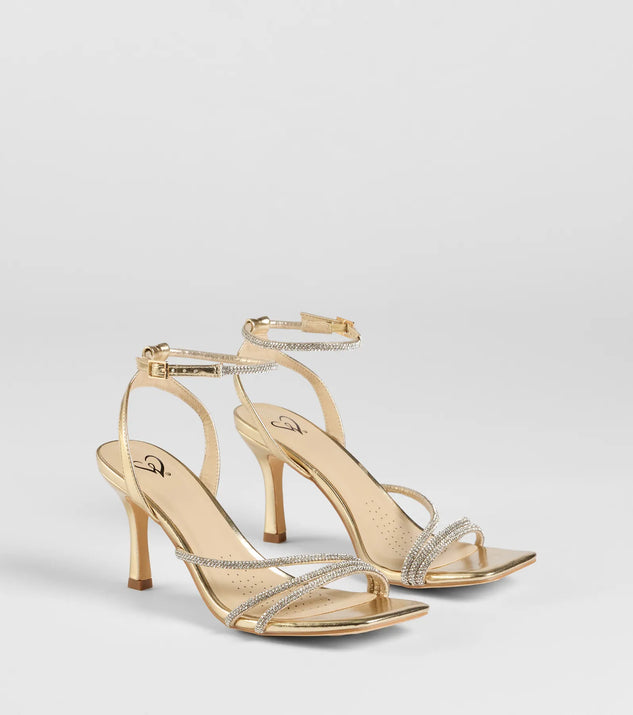 The So Icy Rhinestone Kitten Stiletto Heels in gold brings sleek style to any graduation outfit, from cap and gown to after-party.