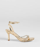 The So Icy Rhinestone Kitten Stiletto Heels in gold brings sleek style to any graduation outfit, from cap and gown to after-party.