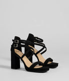 The Slay Every Step Strappy Platform Heels in black brings sleek style to any graduation outfit, from cap and gown to after-party.