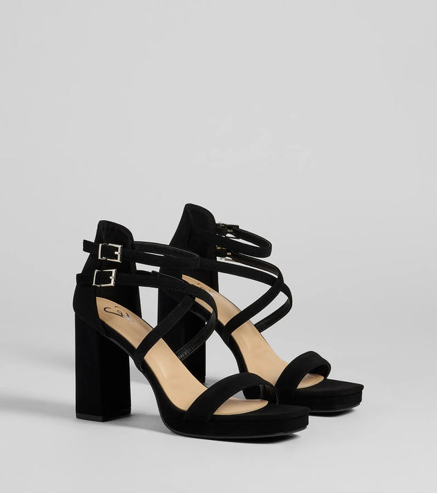The Slay Every Step Strappy Platform Heels in black brings sleek style to any graduation outfit, from cap and gown to after-party.