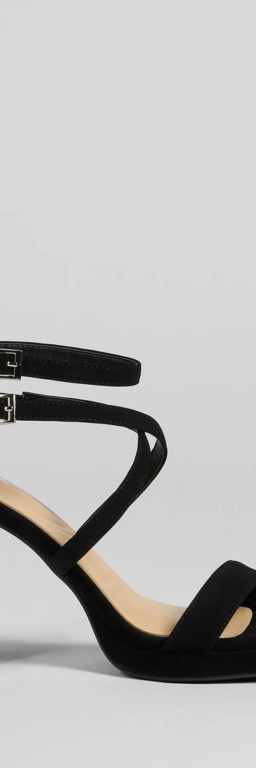 Elevate warm-weather looks with Slay Every Step Strappy Platform Heels in black, a pair of trendy sandals bringing chic, modern flair to every step.
