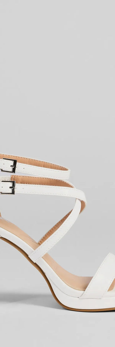 Stay on-trend this season with the Stylish Steps Strappy Platform Heels in white, a must-have for creating stylish and effortless spring outfits for women.