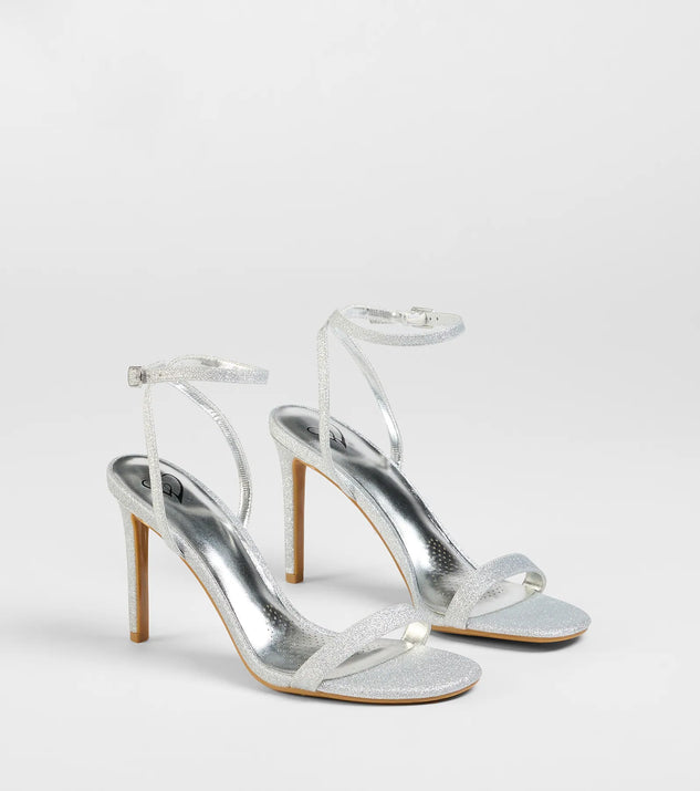 The Sparks Fly Glitter Mesh Stiletto Heels in silver brings sleek style to any graduation outfit, from cap and gown to after-party.