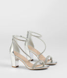 The Love To Sparkle Rhinestone Strap Block Heels in silver brings sleek style to any graduation outfit, from cap and gown to after-party.
