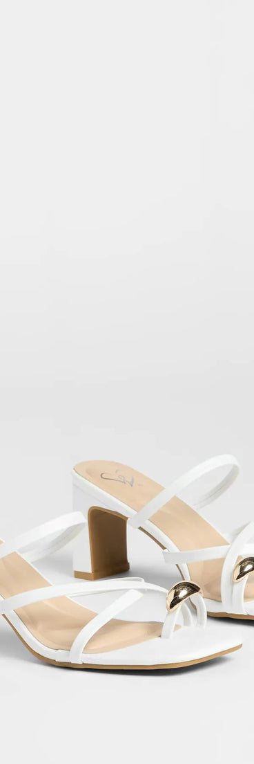 Step into style with the Sweet Attraction Toe Ring Strappy Block Heels, white heels made to complete your Windsor look with comfort and glam in mind.