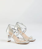 The In The Limelight Rhinestone Strap Metallic Heels in silver brings sleek style to any graduation outfit, from cap and gown to after-party.