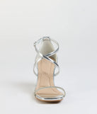 The In The Limelight Rhinestone Strap Metallic Heels in silver brings sleek style to any graduation outfit, from cap and gown to after-party.