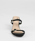 The On The Down Low Rhinestone Buckle Mules in black brings sleek style to any graduation outfit, from cap and gown to after-party.