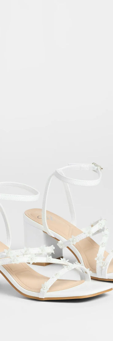 Step into style with the Chic Bloom Flower Strappy Block Heels, white heels made to complete your Windsor look with comfort and glam in mind.