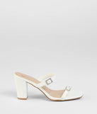 The On The Down Low Rhinestone Buckle Mules in white brings sleek style to any graduation outfit, from cap and gown to after-party.