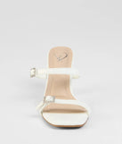 The On The Down Low Rhinestone Buckle Mules in white brings sleek style to any graduation outfit, from cap and gown to after-party.