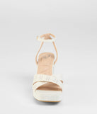 Resort Ready Eyelet Linen Platform Block Heels