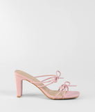 The Finest Hour Bow Strappy Mules in pink brings sleek style to any graduation outfit, from cap and gown to after-party.