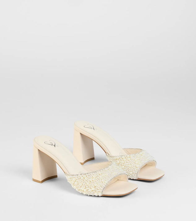 The Classy And Cute Faux Pearl Block Heels in ivory brings sleek style to any graduation outfit, from cap and gown to after-party.
