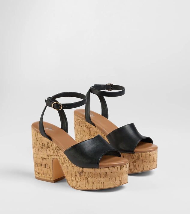 The Pop The Cork Platform Heels in black brings edge and energy to your vibe, ready to elevate any festival look or concert outfit.
