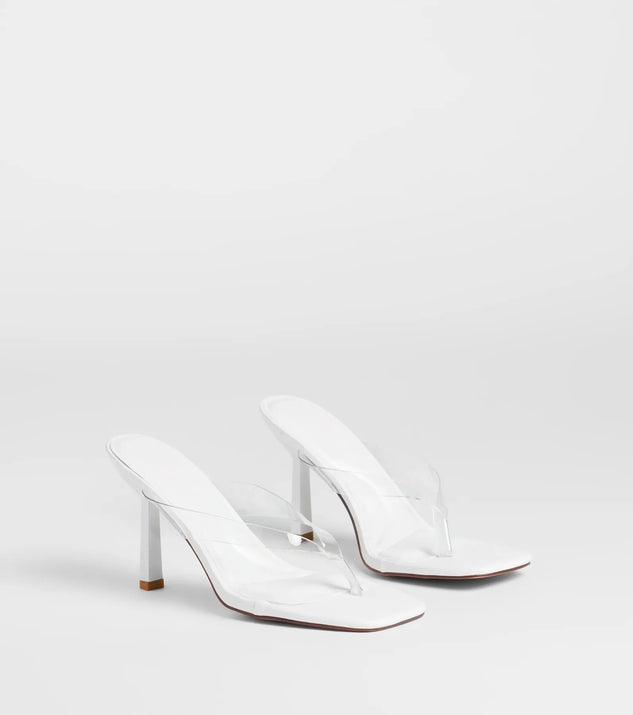 Stay on-trend this season with the Sleek And Stunning Thong Stiletto Mules in white, a must-have for creating stylish and effortless spring outfits for women.
