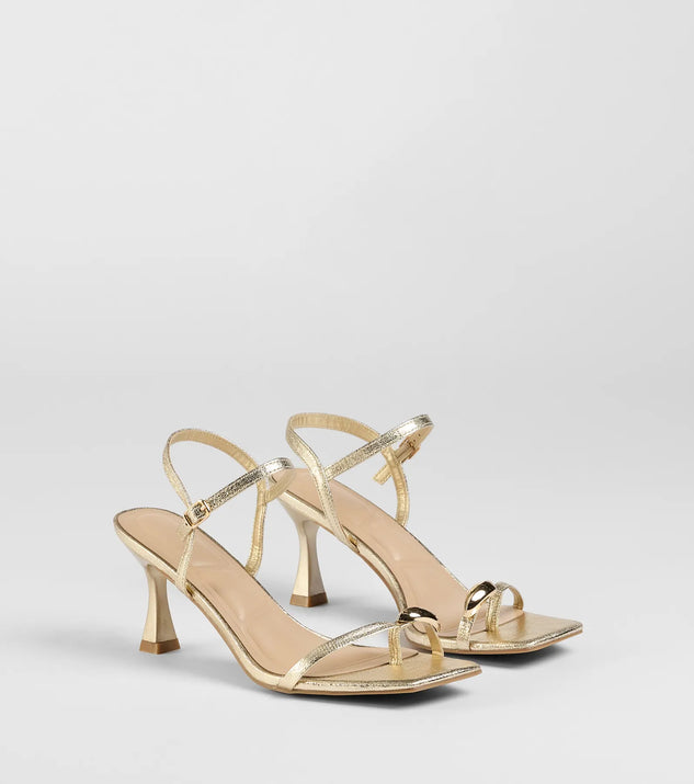 Step into style with the Fabulous Strut Strappy Kitten Heels, gold heels made to complete your Windsor look with comfort and glam in mind.