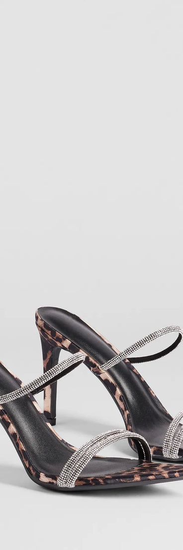 Step into style with the Wild Luxe Leopard And Rhinestone Stiletto Heels, leopard print heels made to complete your Windsor look with comfort and glam in mind.
