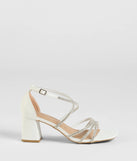 The A-List Glam Rhinestone Strappy Block Heels in white brings sleek style to any graduation outfit, from cap and gown to after-party.