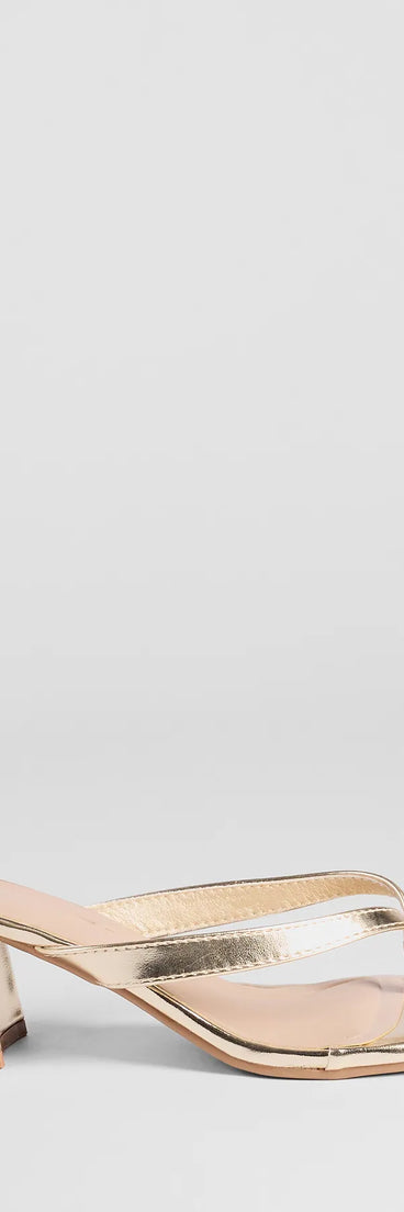 Turn heads in the Elevated Chic Thong-Strap Mules, gold heels showcasing a fresh trend or stylish detail made to elevate your full Windsor fit.