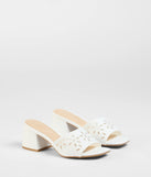 Step into style with the Perfect Pair Cutout Block Heel Mules, white heels made to complete your Windsor look with comfort and glam in mind.