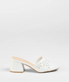 Elevate warm-weather looks with Perfect Pair Cutout Block Heel Mules in white, a pair of trendy sandals bringing chic, modern flair to every step.