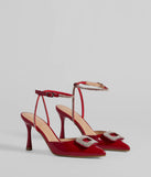 Whether you're dressing up for a romantic date or a Galentine's event, the Luxe Night Out Rhinestone Stiletto Pumps in red are the perfect accessory to elevate your Valentine's Day outfit.