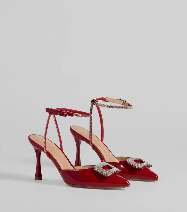 Whether you're dressing up for a romantic date or a Galentine's event, the Luxe Night Out Rhinestone Stiletto Pumps in red are the perfect accessory to elevate your Valentine's Day outfit.